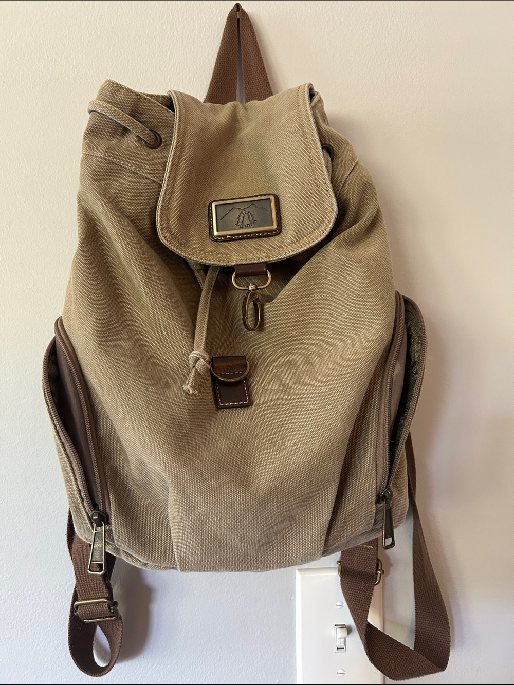 Canvas Drawstring Backpack - Olive